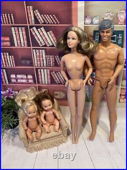 Heart family Barbie dolls Grandma & Grandpa + 2 Grandchildren 1986 Mattel