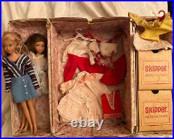 LOT OF 2 Vintage 1960's Skipper Barbie Dolls Withcase & Clothing TLC