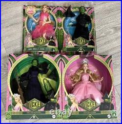 LOT OF 4 Mattel ERROR WICKED. COM Wicked Deluxe Glinda Elphaba Fashion Dolls NIB