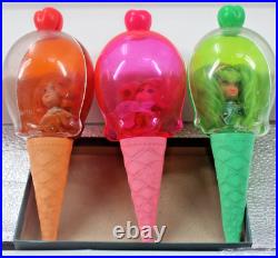 Liddle Kiddle Tutti Fruity, Frosty Mint, and Orange Ice dolls and Kones