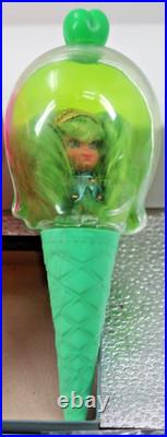 Liddle Kiddle Tutti Fruity, Frosty Mint, and Orange Ice dolls and Kones