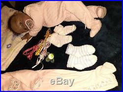 Lifelike Reborn Doll 16 Vinyl & Fabric Body Black Baby Girl w Accessories Lot