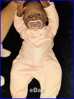 Lifelike Reborn Doll 16 Vinyl & Fabric Body Black Baby Girl w Accessories Lot