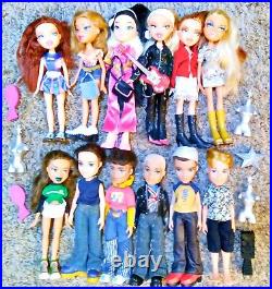Lot of 12 BRATZ DOLLS with CASE 2001 G1 FULLY-CLOTHED BOYS GIRLS Loose Dolls