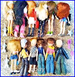 Lot of 12 BRATZ DOLLS with CASE 2001 G1 FULLY-CLOTHED BOYS GIRLS Loose Dolls