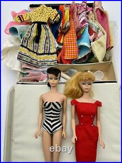 Lot of 2 Vintage #5 Ponytail Barbie Dolls Carry Case Original Outfits & More