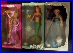 Lot of 3 Disney Deluxe Singing Ariel Doll Little Mermaid 16 Rapunzel Elsa