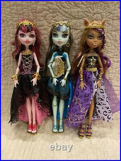 Lot of 3 EXC & near complete Monster High 13 Wishes Clawdeen Draculaura Frankie