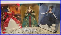 Lot of 3 HOLIDAY TREASURES Barbie Dolls, 1999, 2000 & 2001 With Shipping Boxes