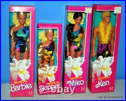 Lot of 4 1985 Tropical Barbie Dolls Barbie Miko Ken Skipper NRFB Nice boxes