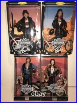 Lot of 4 Harley Davidson Ken & Barbie Dolls Mattel #25637, 25638, 22256, 20441