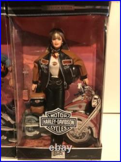 Lot of 4 Harley Davidson Ken & Barbie Dolls Mattel #25637, 25638, 22256, 20441