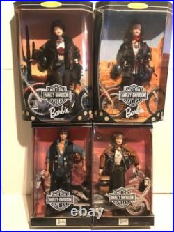 Lot of 4 Harley Davidson Ken & Barbie Dolls Mattel #25637, 25638, 22256, 20441