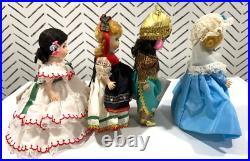 NOS 9 vtg Mme Alex FFFL/International series dolls, RESTRUNG Lot #4 dolls in EVC