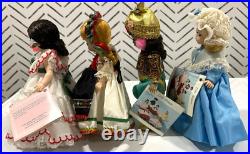 NOS 9 vtg Mme Alex FFFL/International series dolls, RESTRUNG Lot #4 dolls in EVC