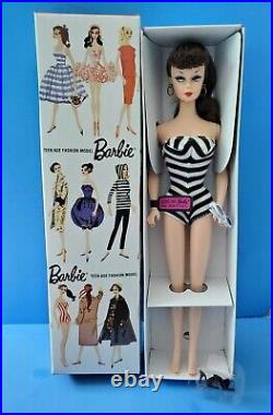 NRFB #1 Vintage Barbie BRUNETTE Ponytail Doll Swimsuit Shoes Box 1959 REPRO