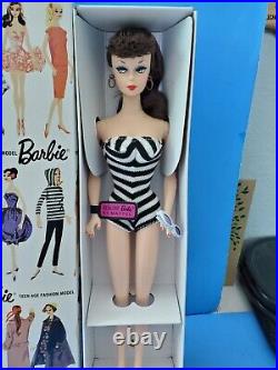 NRFB #1 Vintage Barbie BRUNETTE Ponytail Doll Swimsuit Shoes Box 1959 REPRO