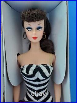 NRFB #1 Vintage Barbie BRUNETTE Ponytail Doll Swimsuit Shoes Box 1959 REPRO