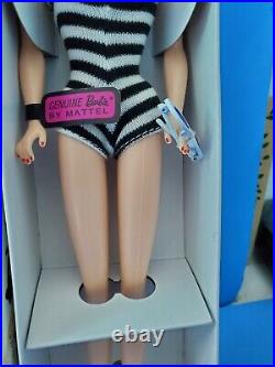NRFB #1 Vintage Barbie BRUNETTE Ponytail Doll Swimsuit Shoes Box 1959 REPRO