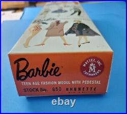 NRFB #1 Vintage Barbie BRUNETTE Ponytail Doll Swimsuit Shoes Box 1959 REPRO