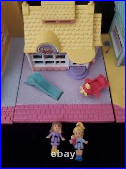 PollyPocket Pollyville LOT! Toy Shop, Schoolhouse, cafe withdolls, pollyville Playmat