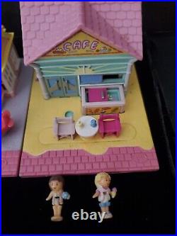 PollyPocket Pollyville LOT! Toy Shop, Schoolhouse, cafe withdolls, pollyville Playmat