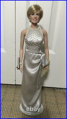 RARE Franklin Mint PRINCESS DIANA Vinyl Doll In Gray Silk + Pearl Gown For Sale