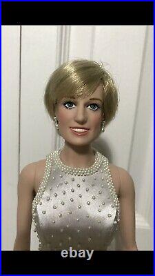 RARE Franklin Mint PRINCESS DIANA Vinyl Doll In Gray Silk + Pearl Gown For Sale