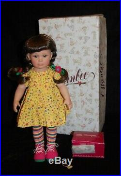 RARE Vtg Effanbee Katie's Colorful Day Doll Brown Hair Pig Tails Yellow Dress