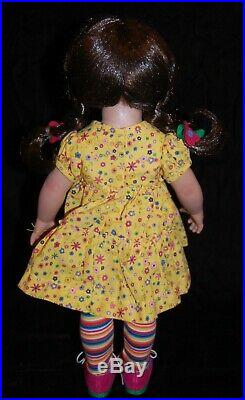 RARE Vtg Effanbee Katie's Colorful Day Doll Brown Hair Pig Tails Yellow Dress