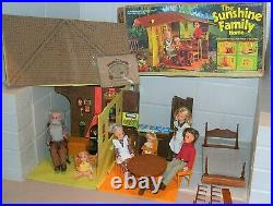 Sunshine Family Doll House Mattel-1973 with Furniture, 6 Dolls-Grandparents &Case