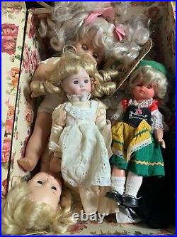 Trunk with8 Vintage Dolls Heritage Mint Horseman Dolls Maxzapf & Other Brand Dolls