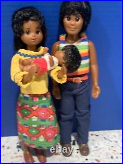VINTAGE 1970's MATTEL SUNSHINE FAMILY 3 African American Dolls & Accessories