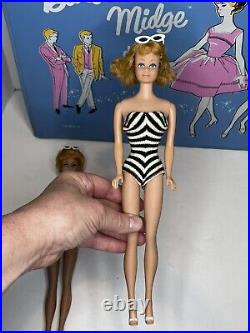 VTG Barbie Bubblecut & Midge Flip Hair Dolls Bathing Suits Case +More 1960's LOT