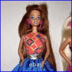 VTG Mattel Totally Hair Glitter Barbie Doll Lot Blonde Brunette Uncut Redhead