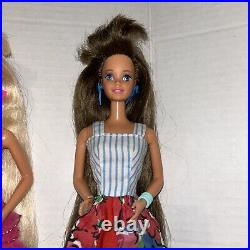 VTG Mattel Totally Hair Glitter Barbie Doll Lot Blonde Brunette Uncut Redhead