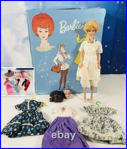 Vintage 1963 Mattel Bubble Cut Barbie Doll&Carry Case & Extra Head/Clothes Lot