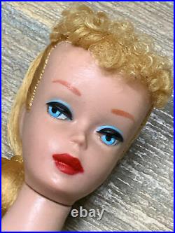 Vintage BARBIE #4 BLONDE PONYTAIL (R) PEDESTAL STAND WOW Red Lips Hard Curl