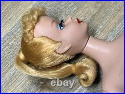 Vintage BARBIE #4 BLONDE PONYTAIL (R) PEDESTAL STAND WOW Red Lips Hard Curl