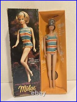 Vintage Barbie Brownette Midge Bend Leg #1080 Outfit Stand Box See Pics & Read