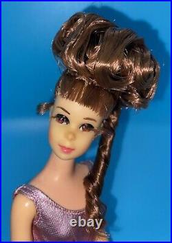 Vintage Barbie Doll OOAK Growin' Growing Hair Francie Dress Brunette By Niccole