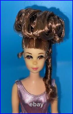 Vintage Barbie Doll OOAK Growin' Growing Hair Francie Dress Brunette By Niccole