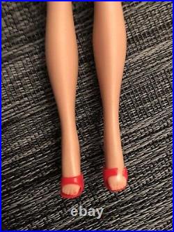 Vintage Beautiful Barbie PonyTail Brunette 1963 Red Swim Suit/ red shoes MINT