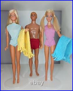 Vintage Malibu Barbie Ken Pj Francie & Skipper Doll Lot with Accessories Towels