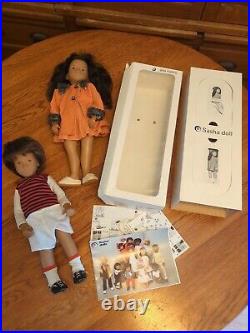 Vintage Sasha Doll lot. 2 Dolls & Original box. 111 Brunette Pinafore