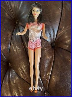 Vintage TNT Barbie Doll Brunette 1967 Mattel With Original Swimsuit And Heels