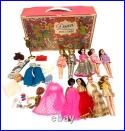 Vtg Topper Dawn and her Friends Doll Case 9 Dolls With Clothes & Accessories 70s