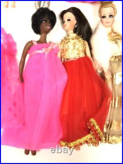 Vtg Topper Dawn and her Friends Doll Case 9 Dolls With Clothes & Accessories 70s